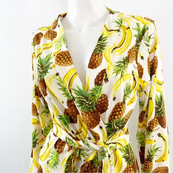 Mason Grey TROPICAL SMOOTHIE Fruit Print Classic Short Robe Women's Size M - Picture 6 of 11